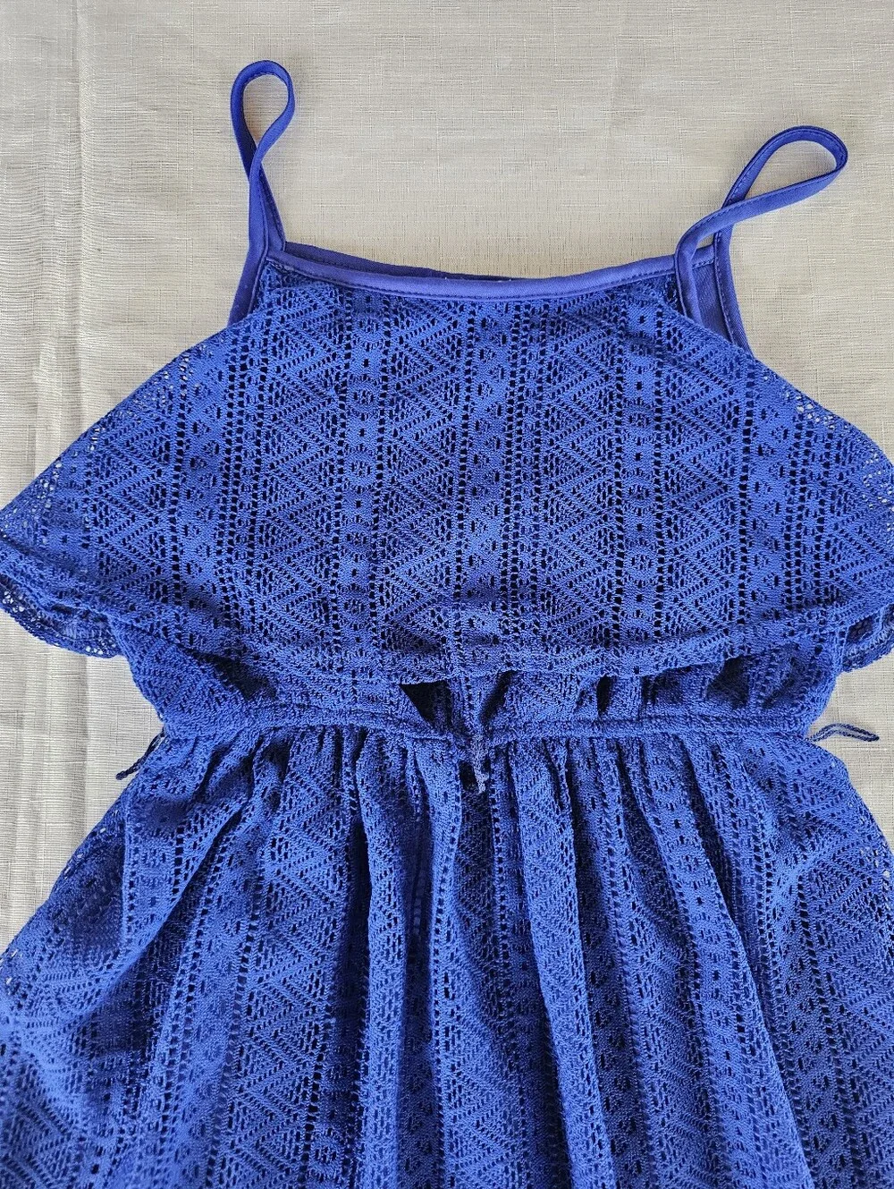 Bloome Girls Crochet Lace Lined Tiered Royal Blue Sleeveless Dress Girls Sz 10
